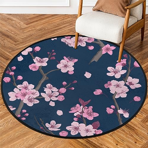 TropicalLife Rosa Kirschblüte Runder Bereich Teppich für Zimmer Zuhause 92 cm Kirschkreis Bereich Teppiche Indoor rutschfeste Boden Indoor Matte Teppich von TropicalLife