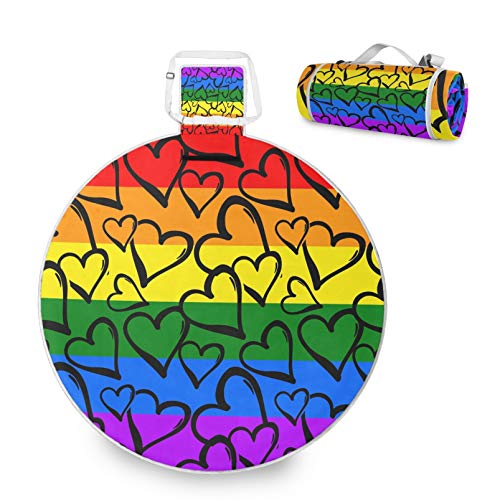 TropicalLife Runde Picknickdecke Regenbogen Stolz Gay Love Faltbare wasserdichte Indoor Outdoor Teppich Matte für Strand Reisen Camping Wandern Park Aktivitäten von TropicalLife