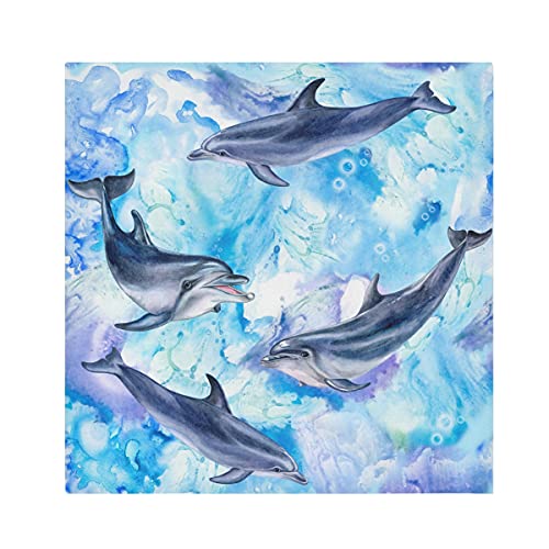 TropicalLife Servietten Aquarell Ozean Tier Delfin Dinner Serviette Papiersatin Polyester Stoff Wiederverwendbare Servietten für Tisch Kinder 50,8 x 50,8 cm, 6 Stück von TropicalLife