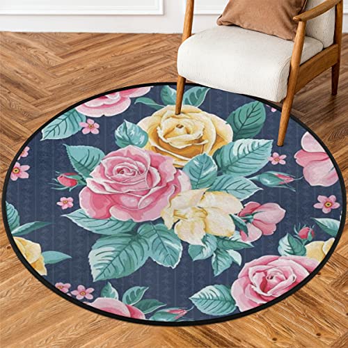 TropicalLife Teppich mit Rosenmuster, rund, 160 cm, Rosen-Blume, Kreisbereich, Teppiche für Zimmer, Zuhause, Innenbereich, rutschfester Boden, Innenbereich, große Matte, Teppich von TropicalLife