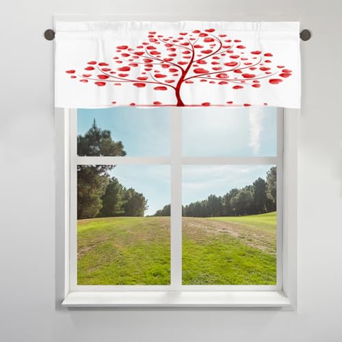 Vorhang mit Herz-Baum-Motiv, für Fensterstangen, Tasche, roter Baum, kurze Fenster, Vorhänge für Café, Küche, Badezimmer, Wohnzimmer, Fensterdekoration, 132 x 30 cm von TropicalLife