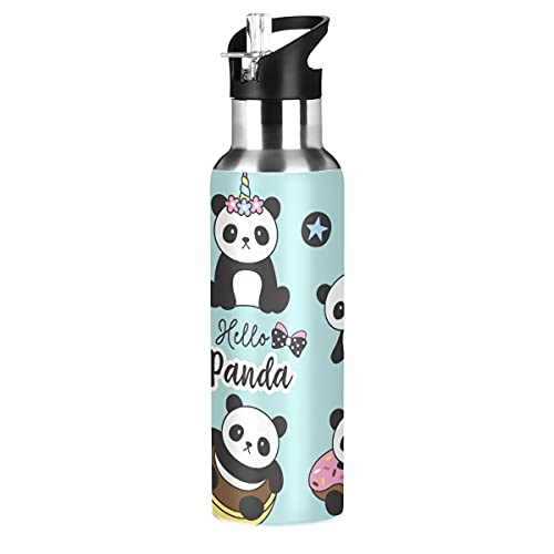 Wasserflasche mit süßem Panda-Motiv, BPA-frei, 600 ml, Edelstahl, Sport-Wasserflasche für Outdoor, Fitnessstudio, Wandern, Laufen von TropicalLife