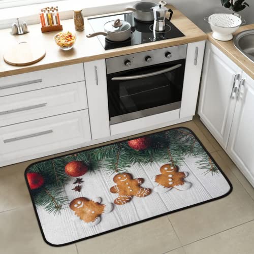 Weihnachten Lebkuchenmänner Holz Läufer Teppiche Fußmatte Indoor Küche Bodenmatte Teppich Flur Teppich Läufer Teppiche für Küche, Esszimmer, Waschküche 99 x 50 cm von TropicalLife