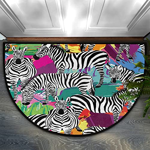 Zebra Tierdruck Halbrunde Fu?Matte rutschfest maschinenwaschbar Indoor Outdoor Fu?matten 91,4 x 61 cm saugf?hige Eingangst¨¹r Fu?Matte Eingangsteppich von TropicalLife