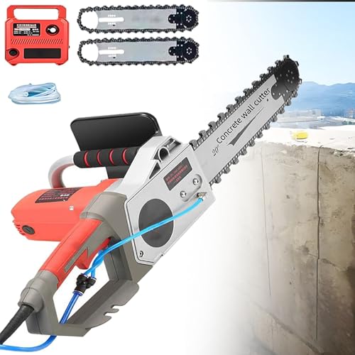Elektrische Betonkettensäge, Nasswasserversorgung, Staubentfernung mit Wasserpumpe, 2 Ketten/2 Führungsschienen, for Schneiden von Beton, Stahlstangen, Marmor(DEPTH 48CM) von Troqullium