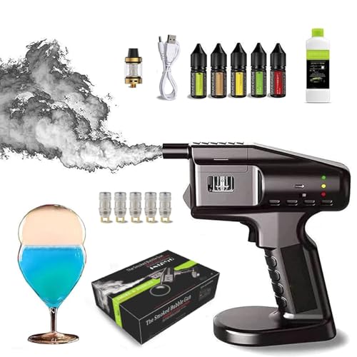Troqullium Cocktail Smoker Flavor Blaster, mit 5 x 10ml Öl & 300ml Seifenblasenflüssigkeit, Rauchtank, USB-Ladekabel, Seifenblasenwasser-Sprühgerät, Rauchaufguss for Cocktails und Getränke von Troqullium