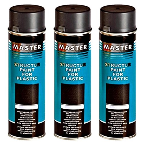 Troton STRUKTURLACK SCHWARZ 3 x 500ml 1K SPRAY KUNSTSTOFF PLASTIK LACK STRUCTURE PLASTIC PAINT von Troton