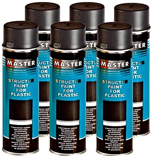 Troton STRUKTURLACK Schwarz 6 x 500ml 1K Spray Kunststoff Plastik Lack Structure Plastic Paint von Troton