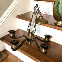 Schöner Schwarzer Metall Messing & Glas Kronleuchter von TroveMagpie