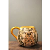 Keramik Tasse, Handbemalte Süße Bär Becher, Sommer Geschenk, Orange Handgemachte Housewarming Keramik, Kaffee Liebe von TroyGiftShop