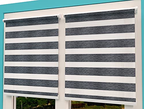 TROYAHOME® Doppelrollo Klemmfix Ohne Bohren Duo Rollo Fenster Rollo Easyfix (Dunkel Grau, 95 x 150 cm (Stoffbreite 92 cm) von Troyahome