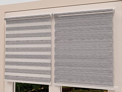 TROYAHOME® Doppelrollo Klemmfix Ohne Bohren Duo Rollo Fenster Rollo Easyfix (Stein Grau, 120 x 200 cm (Stoffbreite 117 cm) von Troyahome