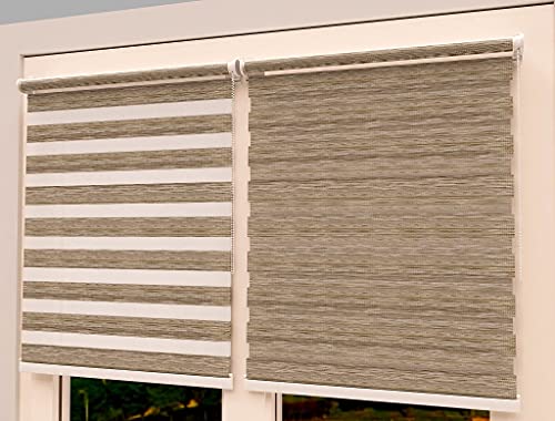 TROYAHOME® Doppelrollo Klemmfix Ohne Bohren Duo Rollo Fenster Rollo Easyfix (Wood Braun, 100 x 150 cm (Stoffbreite 97 cm) von Troyahome