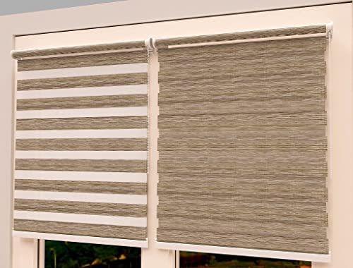 TROYAHOME® Doppelrollo Klemmfix Ohne Bohren Duo Rollo Fenster Rollo Easyfix (Wood Braun, 60 x 200 cm (Stoffbreite 57 cm) von Troyahome