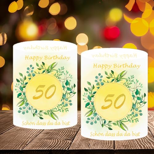 Trrrioosy 12 Stück Windlicht Tischdeko 50 Geburtstag Mann Frau Deko 50. Geburtstag mit Schön Das Du Da Bist für Kerzen von Trrrioosy