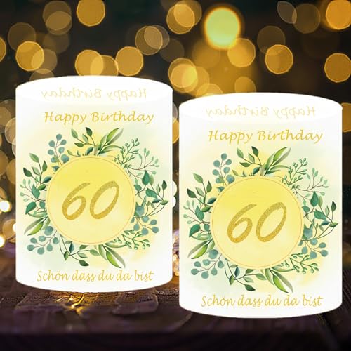 Trrrioosy 12 Stück Windlicht Tischdeko 60 Geburtstag Mann Frau Deko 60. Geburtstag mit Schön Das Du Da Bist für Kerzen von Trrrioosy