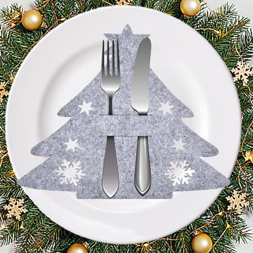 Trrrioosy Besteckhalter Weihnachten Filz 12 Stück Weihnachten Tischdeko Weihnachts Messer Gabeln Löffel Geschirr Besteck Taschen (Weihnachtsbaum Grau) Trrrioosy Besteckhalter Weihnachten Filz 12 Stück Weihnachten Tischdeko Weihnachts Messer Gabeln Löffel Geschirr Besteck Taschen (Weihnachtsbaum Grau) von Trrrioosy