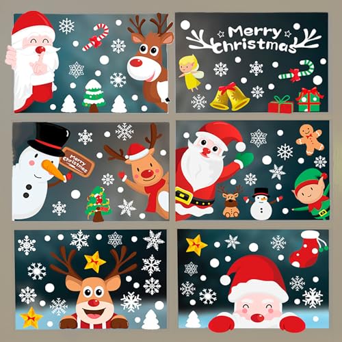 Trrrioosy Fensteraufkleber Weihnachten 9 Blätter Fensterbilder Schneeflocke Weihnachten Doppelseitig Fensterfolie Weihnachten Winter von Trrrioosy