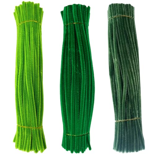 300pcs Green Pipe Cleaners Kit, 11, 8 Zoll Flexible Rohrreiniger Bulk 3 grüne Farben Chenille Stiele DIY Fuzzy Sticks Bastelmittel und Materialien für Kunsthandwerksprojekte dick von Trrymbbe