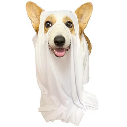 Dog Halloween Costumes, Funny White Ghost Dog Costume with 5 Holes, Cute Party Cape for Halloween Cosplay PartyDog Costumes von Trrymbbe