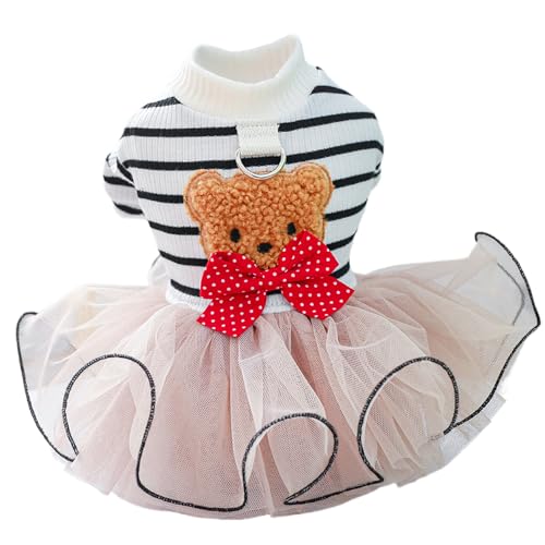 Hundekabelbaumkleid, niedliche gestreifte, geschwollene Tüllhundkleid, Bequeme atmungsaktive Welpenkleidung, Outfits mit D-Ring für 2-3 kg Mädchenkleidung von Trrymbbe