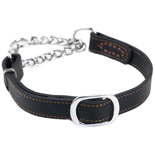 Hundekettenkragen, Anti-Eskapseln Lederkettenkettenkragen mit Edelstahl, kein Verstellbarer funktioneller funktioneller Kragen für mittelgroße Hunde, Schwarz, Schwarz von Trrymbbe