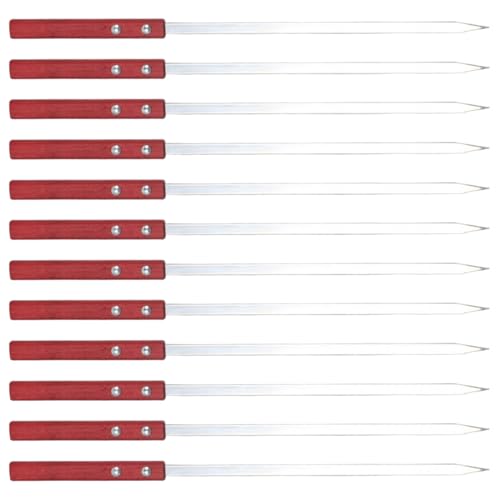 Metallspieße für Kabobs, 12pcs 16 Zoll Edelstahl Flat BBQ Kebab Spieß mit Holzgriff zum Grillen von Fleisch, Hühnchen, Garnelen, Gemüse mehr Grill Grill von Trrymbbe