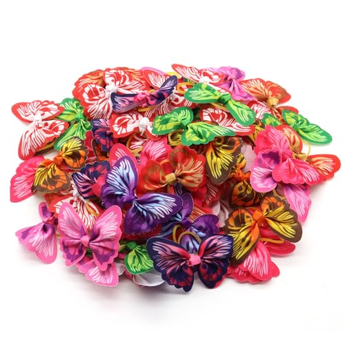 Trrymbbe 50pcs Hundehaarbögen, farbenfrohe niedliche Hundebögen Kleiner Größe, Polyester dekorative funktionale Mehrzweck für Haustier, Haustierkatze, Ponyschwänze, Top Knoten für Hunde von Trrymbbe