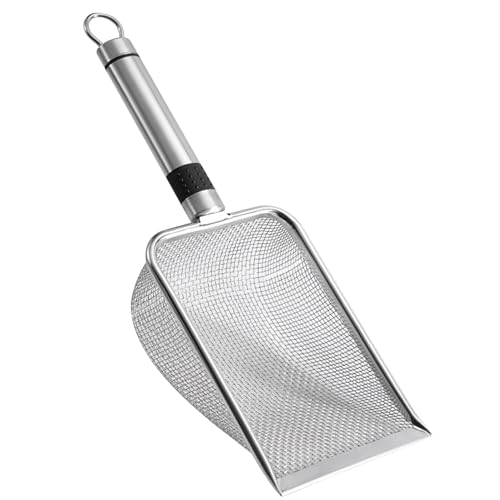 Trrymbbe Katzenstrauder Schaufel Edelstahl Kitty Litter Scoop Deep Shovel leicht zu reinigen Pooper Schaufel mit hängendes Loch Langgang Griff Sifter für Box Kätzchen Pooper Katze von Trrymbbe