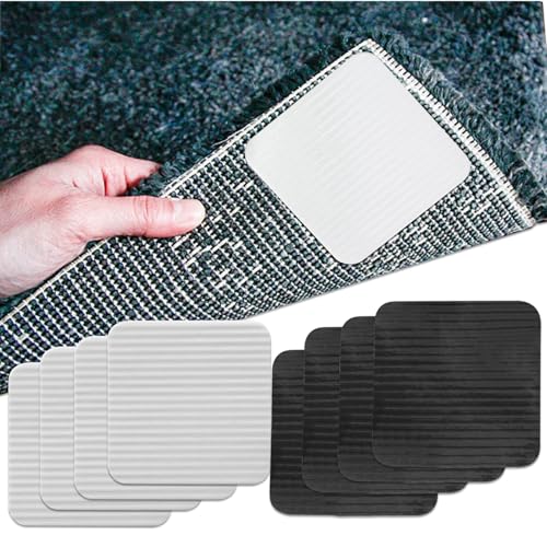Trsnzul 8 Stück Teppich Antirutschunterlage, 10cmx10cm Teppiche Greifer rutschfest, Starker Halt Ohne Rückstände, Waschbare & Wiederverwendbare Teppichgreifer, für Teppich Antirutsch (Weiß Schwarz) von Trsnzul