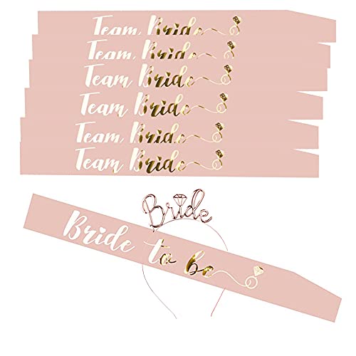Trsnzul Braut Scherpe 8 Pièces JGA Deko Bride Tribe Schärpen Set Rosé Gold Braut Schärpe Team Braut Schärpe Braut Krone Schärpe Team Bride für Team Hen Party Bride to Be Schärpe Roségold von Trsnzul