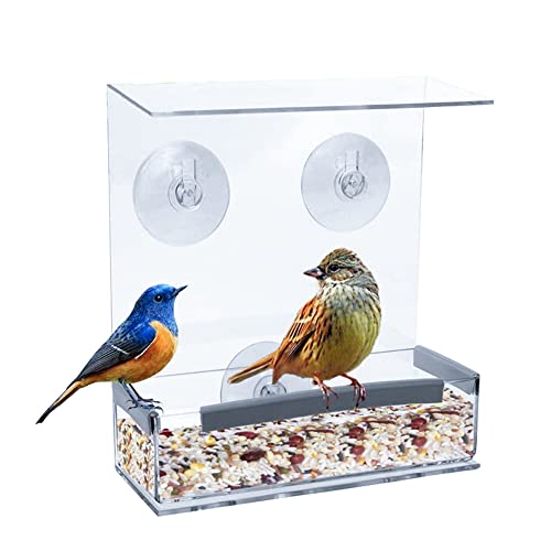Trsnzul Fenster Vogelfutterspender 1 Stück Vogelfutterstation für Wildvögel mit Saugnäpfen Futterstation für Wildvögel Acryl Transparent Vogelfutterspender Vogelhäuschen Fenster Futterhaus von Trsnzul