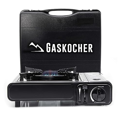 TruWare Camping Gaskocher für Kartuschen Campingkocher 1-flammig schwarz mit Koffer Outdoor Gasgrill für gaskartuschen 227g (Nur der Gaskocher) von TruWare Just Camp