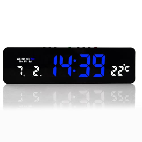 TruWare Just Camp Wanduhr Digital, LED Tischuhr mit Temperaturanzeige, Wecker Snooze, 12/24-Stunden-Anzeige, LED-Uhr, USB-C Uhr mit Datumsanzeige (Weiß Blau) von TruWare Just Camp