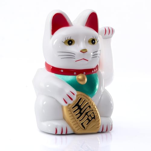 TruWare Just Camp Winkekatze Maneki Neko Glückskatze in versch. Größen 9,5 cm - 15-18 cm Glücksbringer Katze Solar (WEIß 15 cm) von TruWare Just Camp