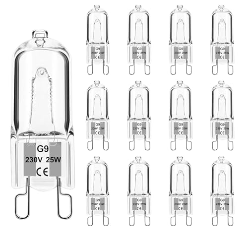 G9 Halogen Leuchtmittel 12 Stück, Halogenlampe 25 Watt 230V Warmweiß 2700K, Halogen G9 25W Kapsel Glühbirne Dimmbar für Deckenleuchten, Kristall Lampen, Kronleuchter, Öfen, Mikrowelle, Nicht Flimmern von Trubuyware