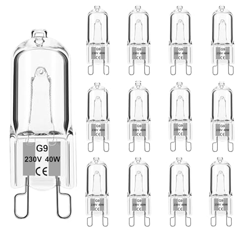 G9 Halogen Leuchtmittel 12 Stück, Halogenlampe 40 Watt 230V Warmweiß 2700K, Halogen G9 40W Kapsel Glühbirne Dimmbar für Deckenleuchten, Kristall Lampen, Kronleuchter, Öfen, Mikrowelle, Nicht Flimmern von Trubuyware