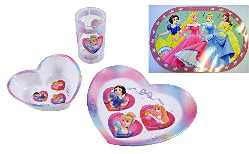Disney Princess Mädchen Geschirr Ess-Set Teller Trinkbecher Schale + gratis Tischset von Trudeau