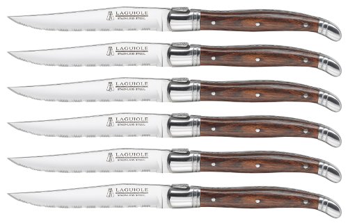 Trudeau Laguiole Steakmesser mit Pakkawood-Griffen, Edelstahl, Holz, 6 Stück von Trudeau