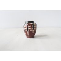 Vintage Miniatur Braune Keramik Vase, Handbemalte Vase von TrudysStoreVintage