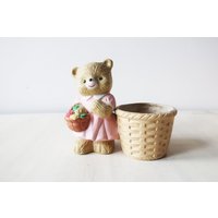 Vintage Niedlicher Teddybär Übertopf, Kitsch Biskuitporzellan Übertopf von TrudysStoreVintage