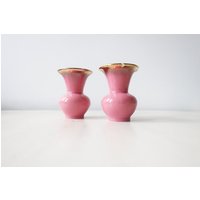 Vintage Rosa Und Goldene Keramik Miniatur Vasen von TrudysStoreVintage