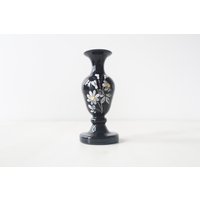 Vintage Schwarze Handbemalte Blumenvase, Miniatur Florale Vase von TrudysStoreVintage