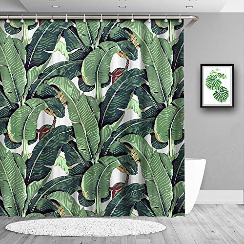 Duschvorhang, Polyester, wasserdicht, schimmelresistent, antibakteriell, mit 12 Vorhanghaken, 180 x 180 cm Banana Leaf von True Holiday