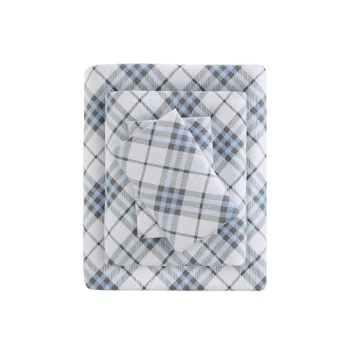 Sleep Philosophy True North Cozy Flanell Warm 100% Baumwolle Bettlaken – Neuheit Druck Tiere Sterne Niedlich Ultra Weich Kaltes Wetter Bettwäsche-Set, Queensize, Blau Plaid 4-teilig von Sleep Philosophy