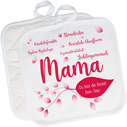 2er Set Topflappen personalisiert „Mama“ – Topf-Untersetzer für Lieblingsmensch - Geschenk für Mutter - Ofenhandschuh Kochen – kleine Geschenke für Frauen zum Muttertag, Geburtstag, Weihnachten von True Statements