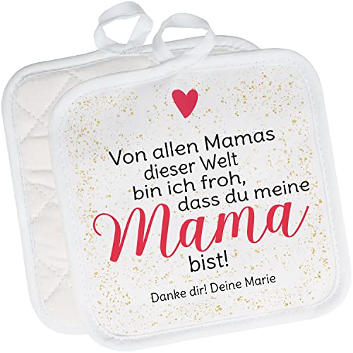 2er Set Topflappen personalisiert „Von Allen Mamas Dieser Welt Bin ich froh, DASS du Meine Mama bist!“ – Topf-Untersetzer - Geschenk für die Beste Mutti der Welt – kleine Geschenke zum Muttertag von True Statements