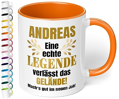 Abschiedsgeschenk Kollegen zum Renteneintritt oder Jobwechsel: Kaffee-Tasse personalisiert „Eine echte Legende verlässt das Gelände“ - Geschenk zum Abschied - Rente Ruhestand (Orange) von True Statements