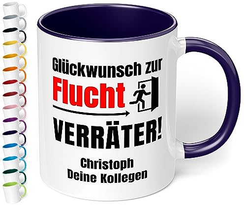 Abschiedsgeschenk für Kollegen: Tasse personalisiert „Glückwunsch zur Flucht Verräter“ - 330ml Keramik Kaffeebecher - Geschenk Abschied Job Wechsel (Kobaltblau) von True Statements