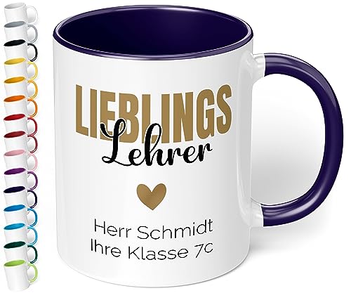 Abschiedsgeschenk für Lehrer: Kaffee-Tasse personalisiert mit Wunschtext „Lieblings-Lehrer“ - Dankeschön - Abschieds-Geschenke, Geburtstag, Tag des Lehrers Grundschule 4, 10 Klasse (Kobaltblau) von True Statements